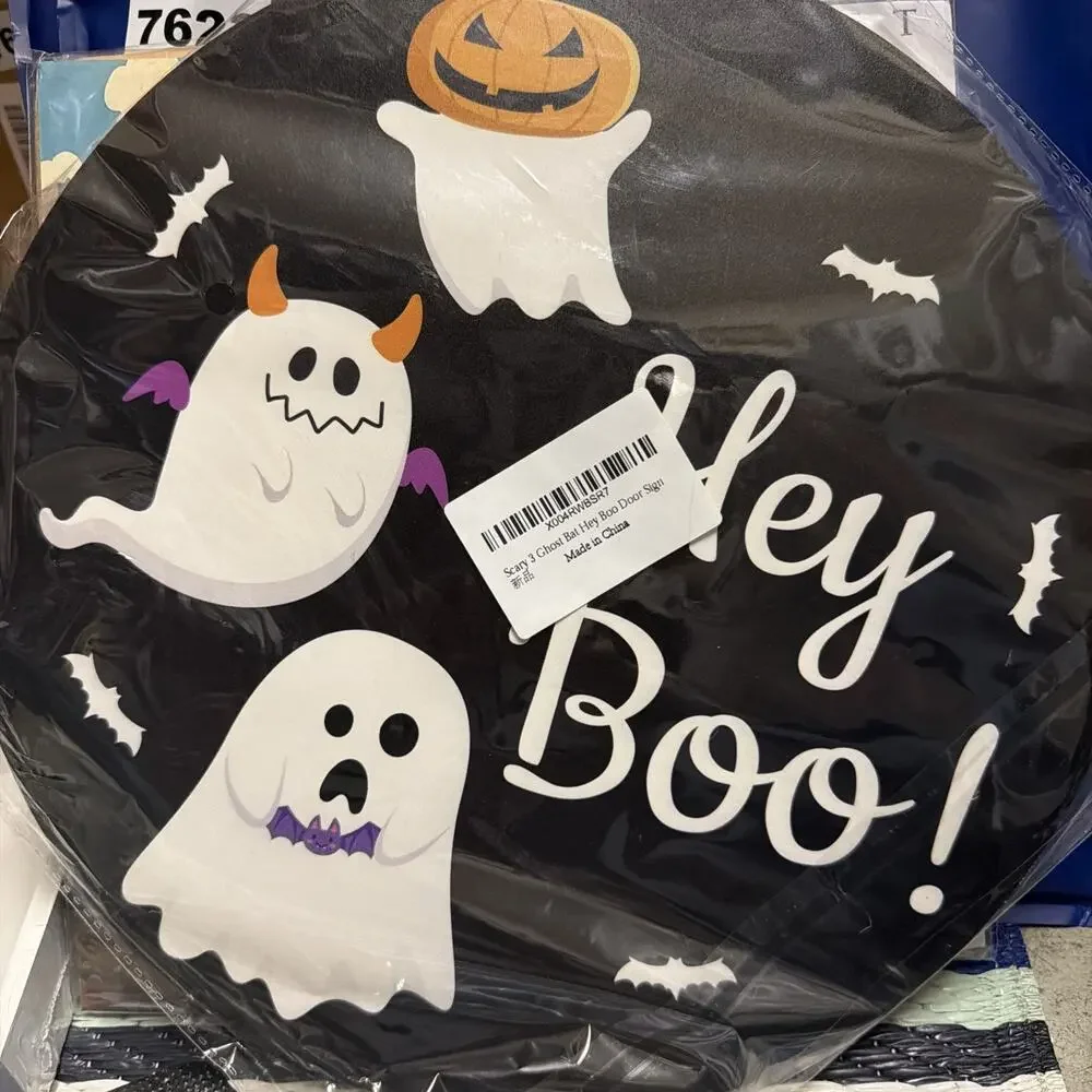 Halloween Ghost Decor - Hey Boo Spooky Wall Decor - Wood Hanging Sign